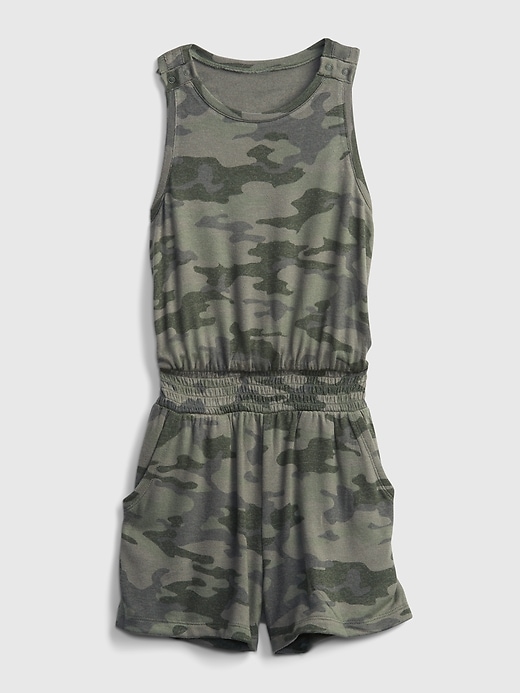 1 of 8 showing, with the color green camo of product Kids Softspun Smocked Romper