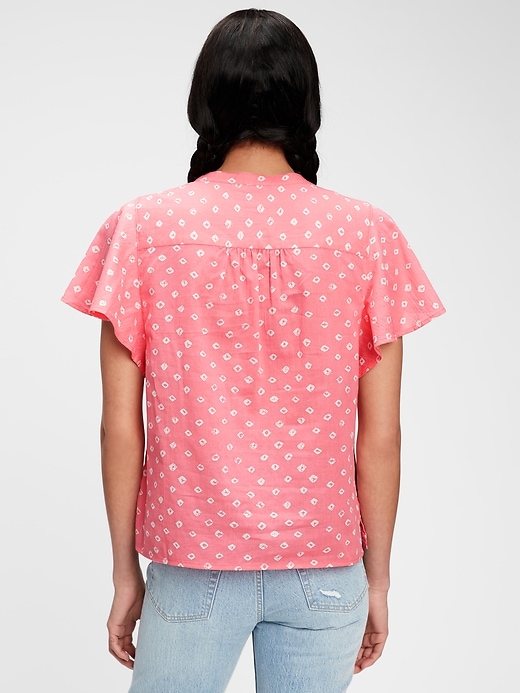 2 of 8 showing, with the color pink geo of product Ruffle Sleeve Top