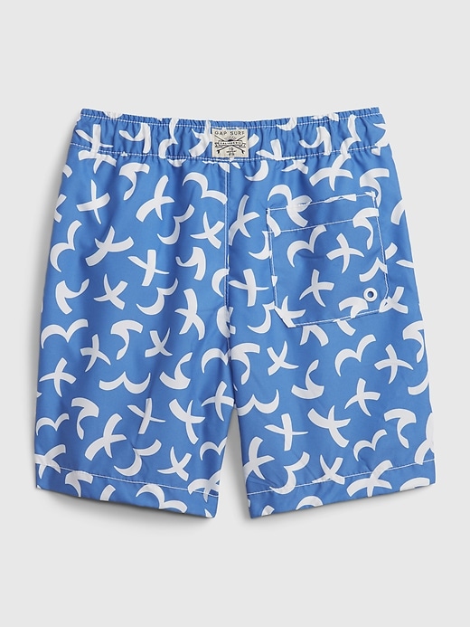 2 of 8 showing, with the color light blue of product Kids 100% Recycled Bird Graphic Swim Trunks