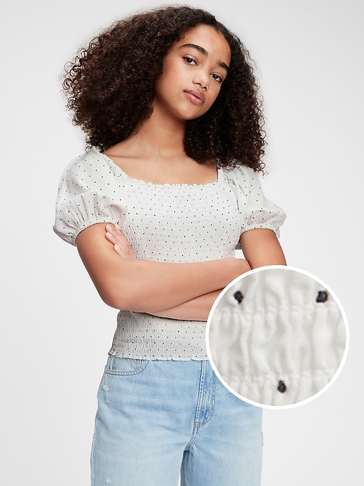 1 of 8 showing, with the color dot print of product Teen Puff Sleeve Shirt