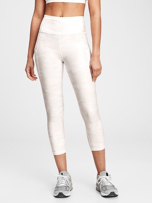 1 of 8 showing, with the color grey camo of product GapFit High Rise Blackout Side-Pocket Capris