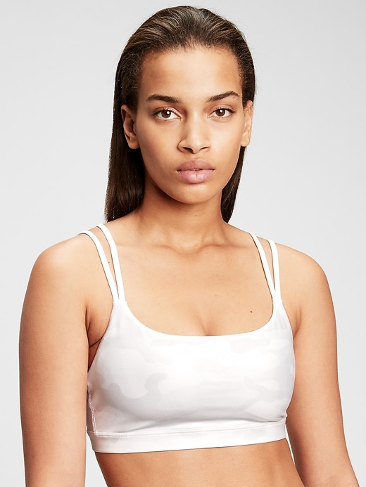 1 of 8 showing, with the color grey camo of product GapFit Blackout Double-Strap Sports Bra
