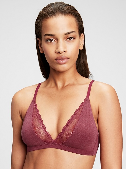 1 of 8 showing, with the color red delicious of product Breathe Lace Plunge Bralette