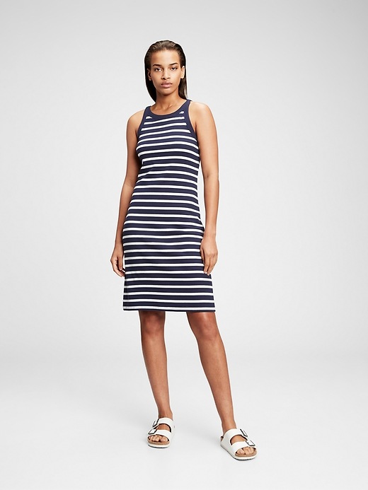 1 of 8 showing, with the color navy blue & white stripe of product Modern Sleeveless Ringer Dress