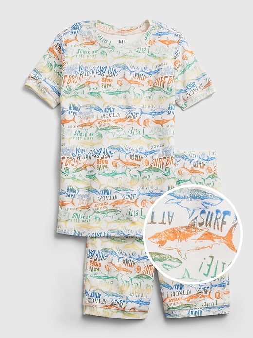 1 of 8 showing, with the color new off white of product Kids 100% Organic Cotton Shark PJ Set