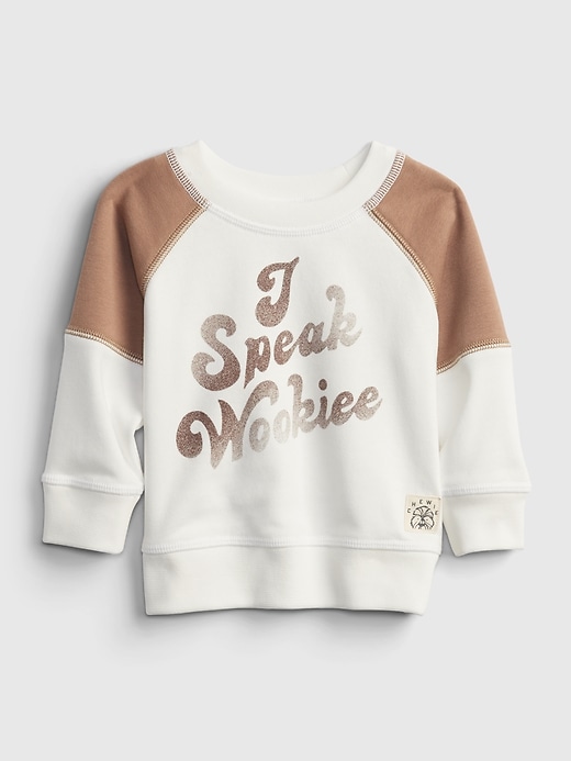 1 of 8 showing, with the color new off white of product babyGap &#124 Star Wars™ Wookie Graphic Crewneck Sweatshirt