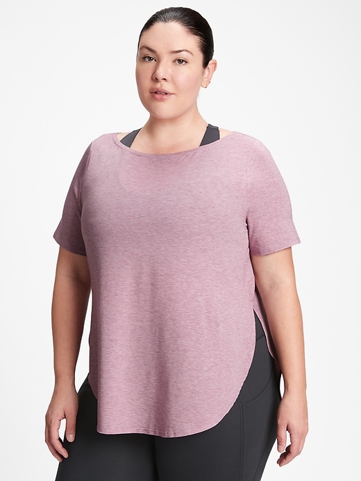 2 of 8 showing, with the color elderberry purple of product GapFit Breathe Tunic T-Shirt