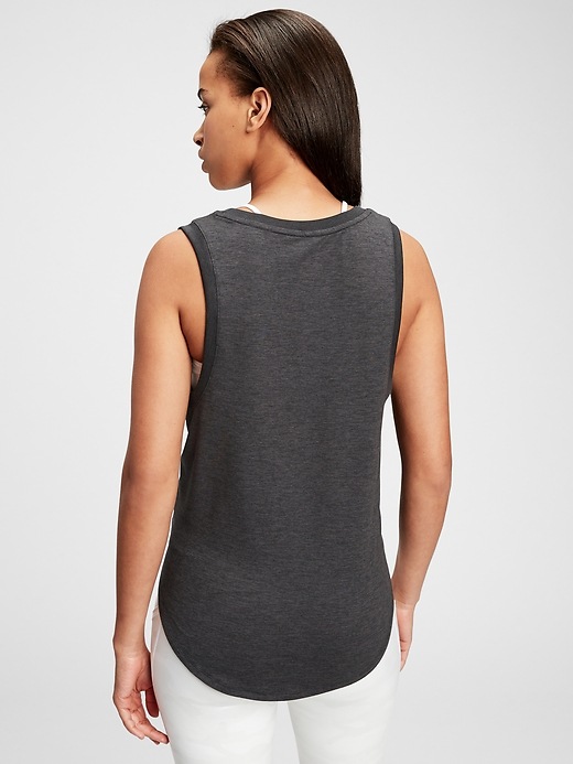 2 of 8 showing, with the color true black of product GapFit Brushed Tech Jersey Knot-Hem Tank Top