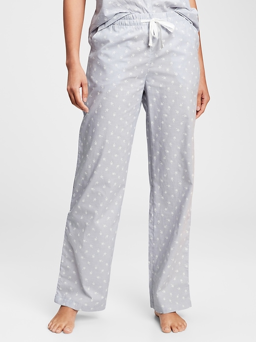 1 of 8 showing, with the color sunny grey palm print of product Adult Poplin Pajama Pants
