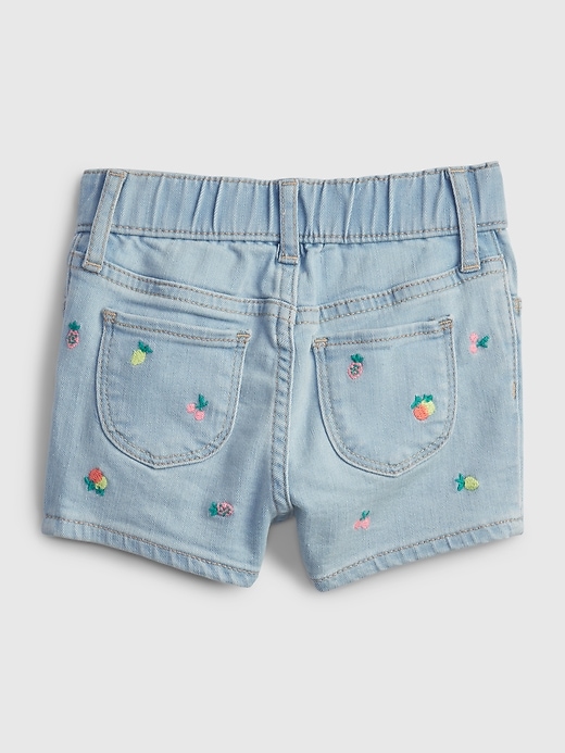 2 of 8 showing, with the color multi fruit of product Toddler Denim Fruit Graphic Shortie Shorts with Washwell™