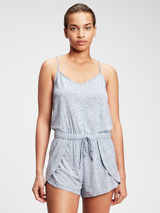 1 of 8 showing, with the color blue leopard of product LENZING™ TENCEL™ Modal Tulip Pajama Romper