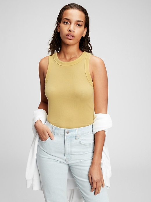 1 of 8 showing, with the color fennel yellow of product Halter-Neck Tank Top
