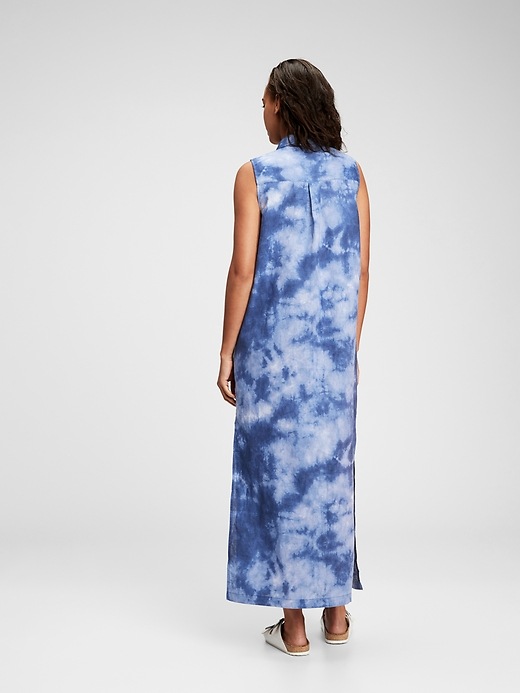 2 of 8 showing, with the color blue tie dye of product Tie-Dye Maxi Shirtdress