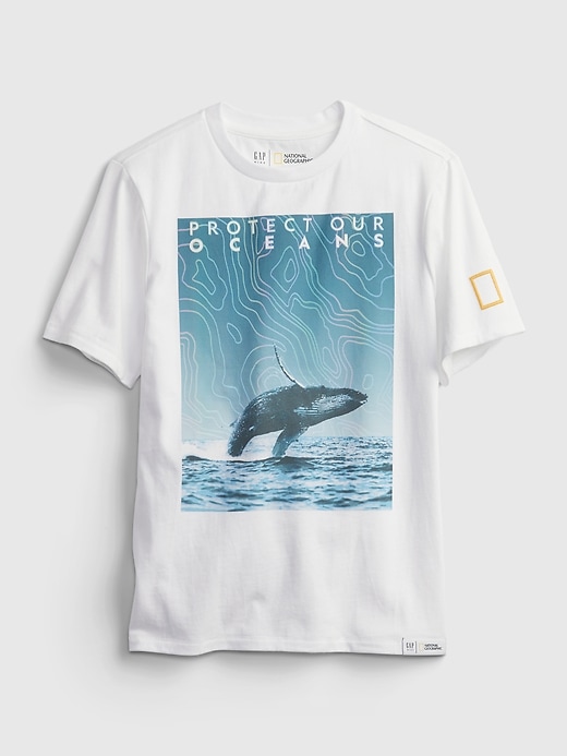1 of 8 showing, with the color white of product GapKids &#124 National Geographic 100% Organic Cotton Interactive Ocean Conservation T-Shirt