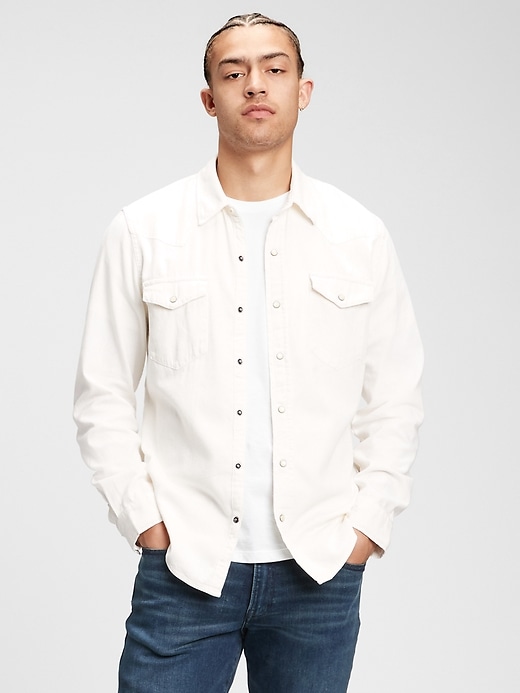 1 of 8 showing, with the color ecru beige of product Denim Western Shirt in Slim Fit