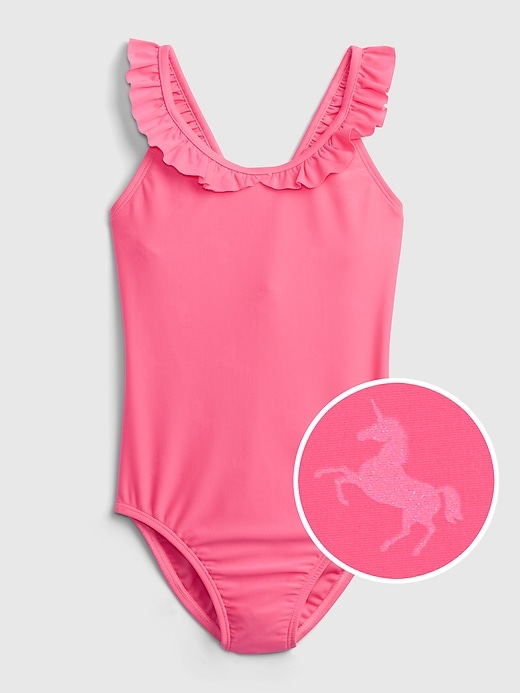 1 of 8 showing, with the color neon pink rose of product Kids Recycled Magic Print Swim One-Piece
