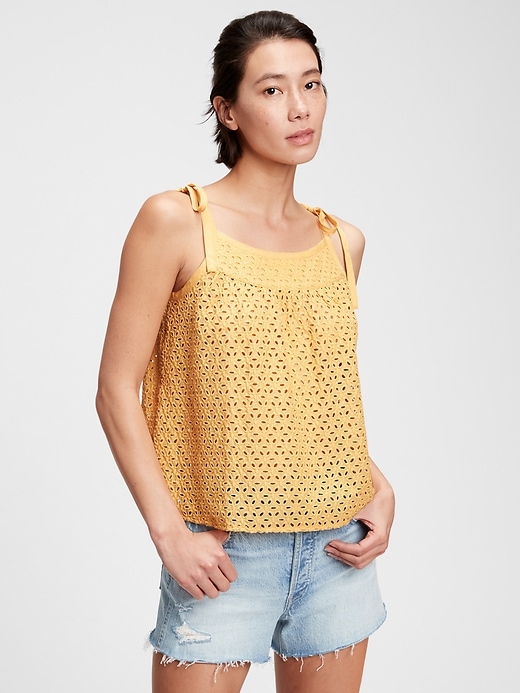 View large product image 1 of 1. Shoulder-Tie Eyelet Cami