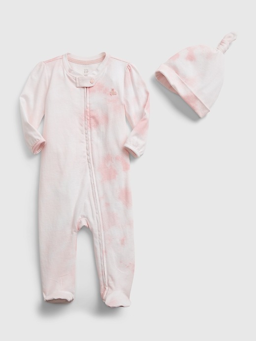 1 of 8 showing, with the color pink cameo of product Baby 100% Organic Cotton First Favorite Tie-Dye One-Piece Set