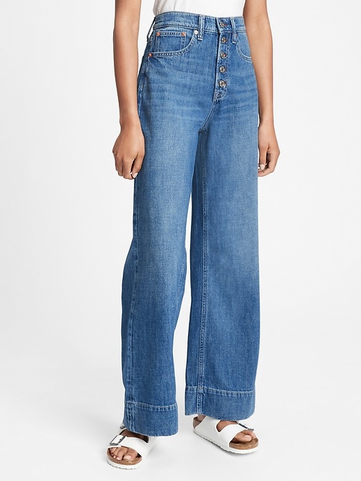 Gap High Rise Wide-Leg Jeans with Button-Fly with Washwell