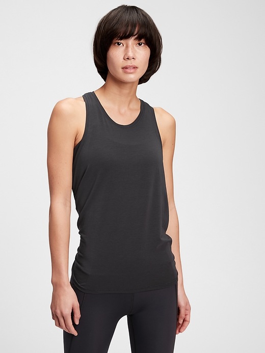 1 of 8 showing, with the color true black of product GapFit Breathe Open-Back Tank