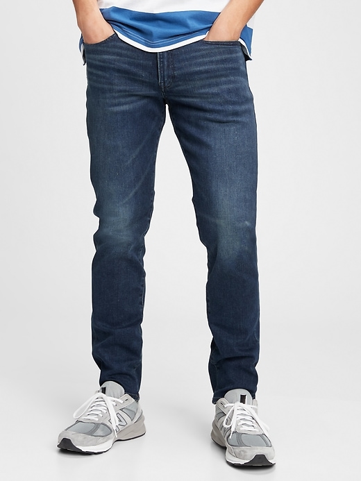 1 of 8 showing, with the color worn medium blue of product Easy Temp Slim Jeans With Washwell™