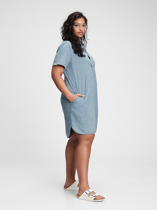 1 of 8 showing, with the color light indigo of product Denim Popover Dress with Washwell™
