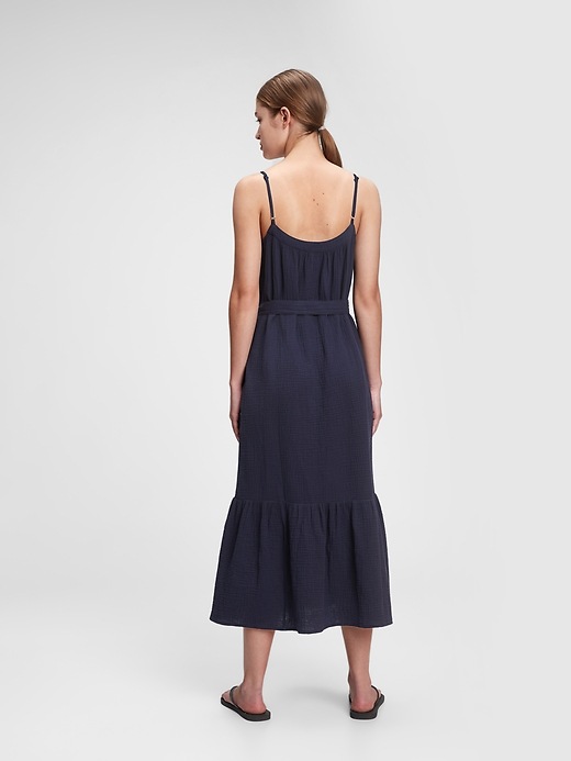 2 of 8 showing, with the color navy blue of product Gauze Cami Midi Dress
