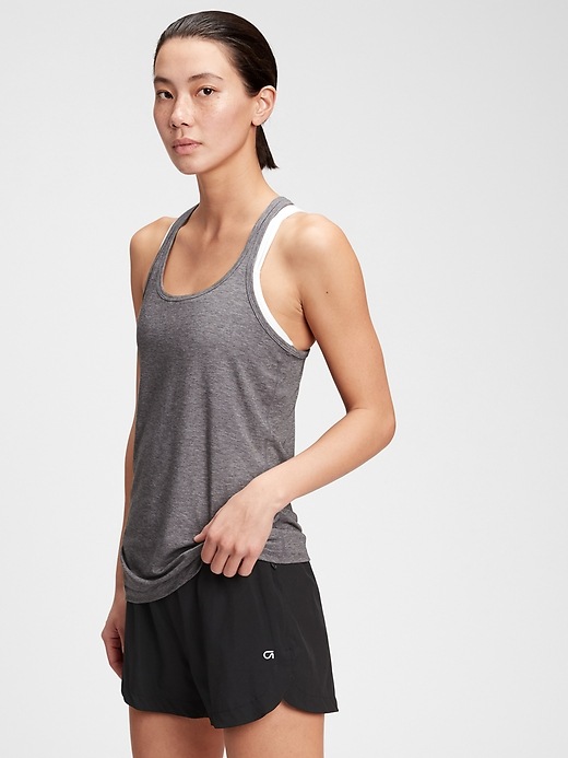 1 of 8 showing, with the color heather gray of product GapFit Breathe Heathered Tank