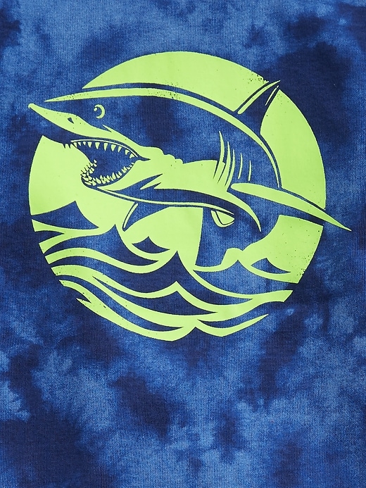 2 of 8 showing, with the color bicoastal blue of product Kids 100% Organic Cotton Tie-Dye Shark Graphic PJ Set