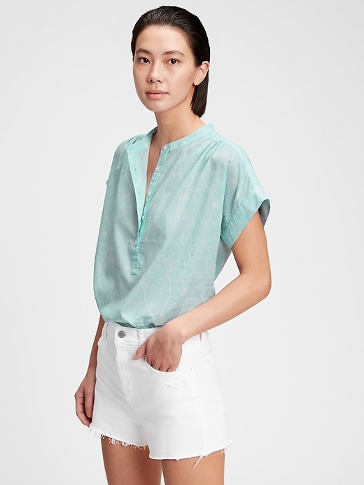1 of 8 showing, with the color blue floral print of product Easy Shirred Popover Top
