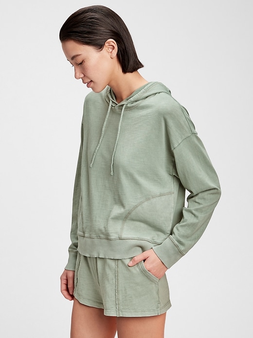 1 of 8 showing, with the color sage green of product Tee Sweats Hoodie
