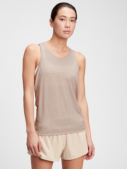 1 of 8 showing, with the color quail tan of product GapFit Breathe Tie-Back Tank Top
