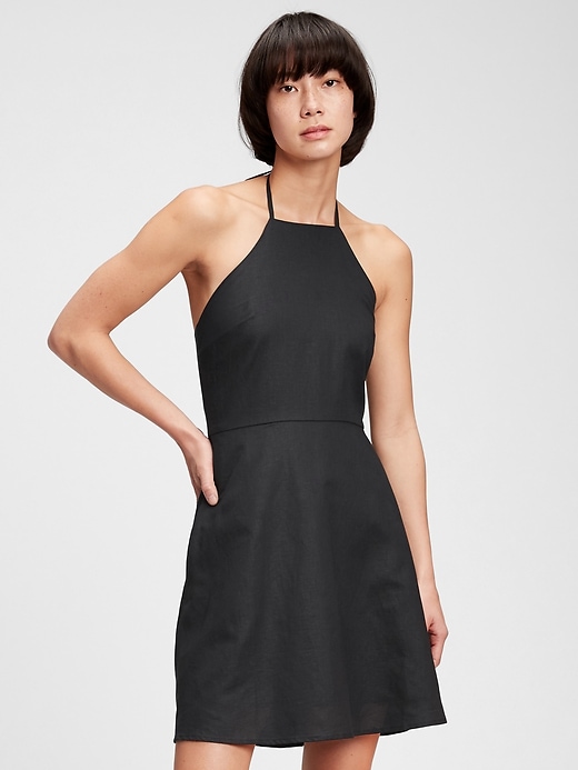 1 of 8 showing, with the color true black of product Halter-Neck Mini Dress
