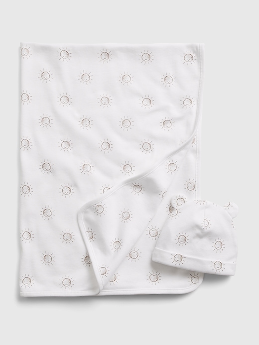 View large product image 1 of 1. Baby First Favorite 100% Organic Cotton Blanket and Hat Set