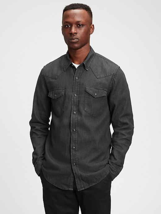1 of 8 showing, with the color true black of product Denim Western Shirt in Slim Fit