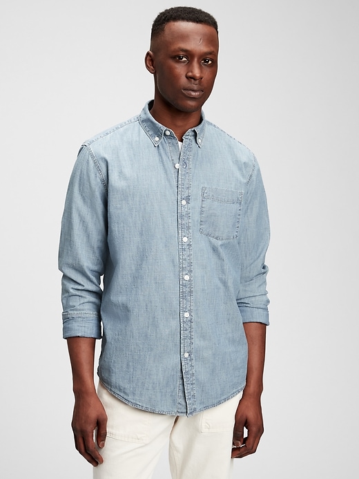 View large product image 1 of 1. Chambray Shirt in Untucked Fit