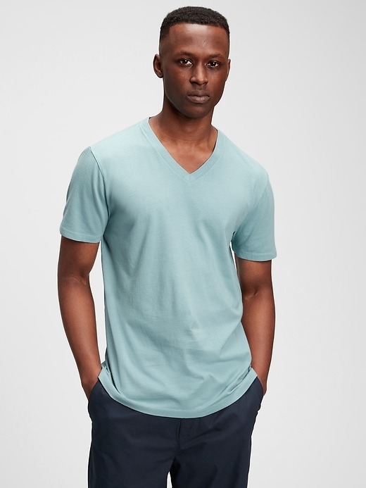 1 of 8 showing, with the color deep sea glass blue of product Classic V-Neck T-Shirt