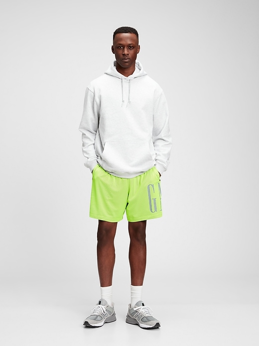 1 of 8 showing, with the color active yellow of product Gap Logo Mesh Shorts