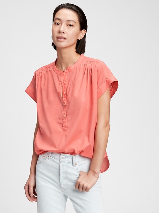 1 of 8 showing, with the color orange coral of product Easy Shirred Popover Top