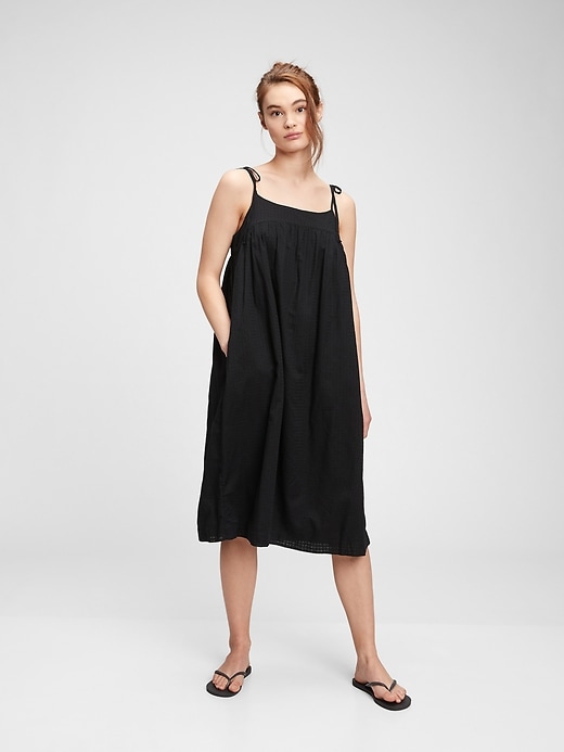 1 of 8 showing, with the color true black of product Tie-Strap Cami Midi Dress