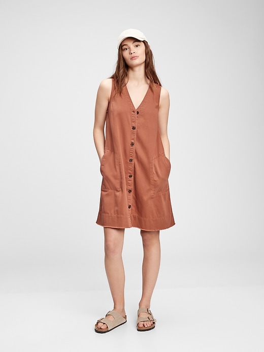 1 of 8 showing, with the color copper brown of product Sleeveless V-Neck A-Line Dress