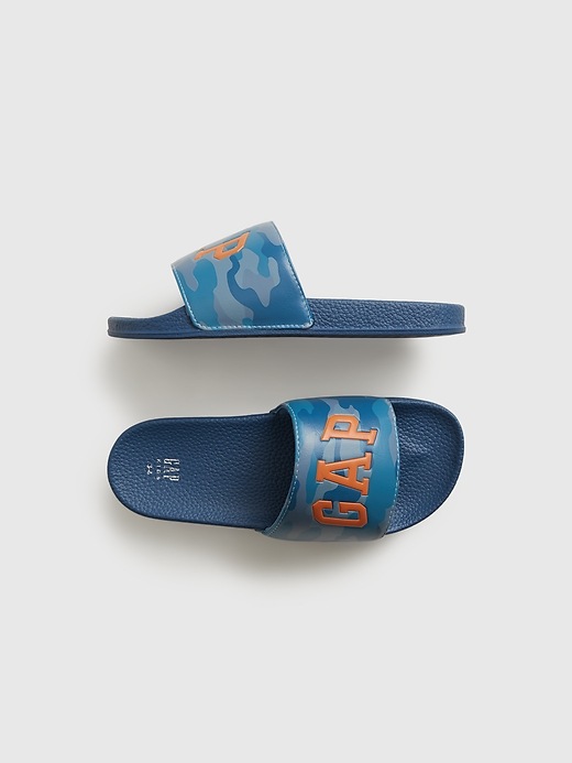 1 of 8 showing, with the color blue camo of product Kids Gap Logo Slide-Ons