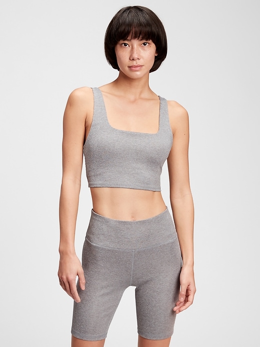 1 of 8 showing, with the color pilot grey of product GapFit Brushed Jersey Squareneck Longline Sports Bra
