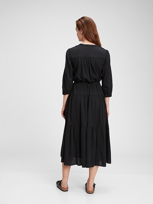 2 of 8 showing, with the color true black of product Three-Quarter Sleeve Tiered Maxi Dress