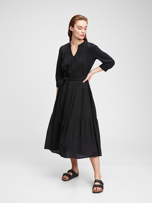 1 of 8 showing, with the color true black of product Three-Quarter Sleeve Tiered Maxi Dress
