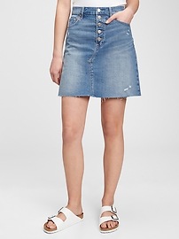 distressed denim high waisted skirt