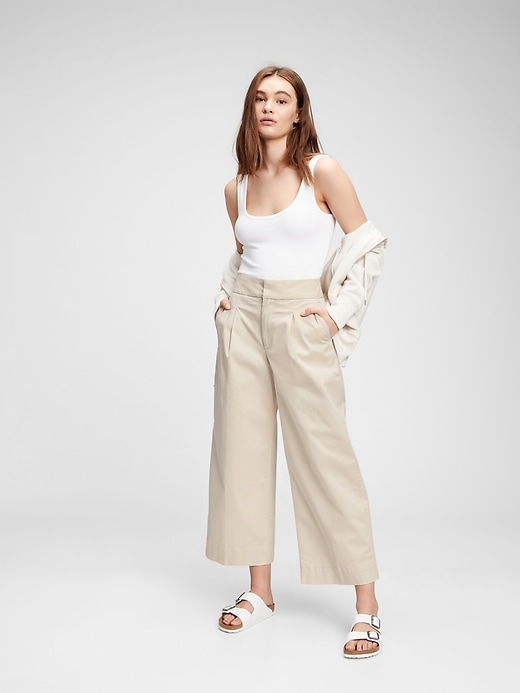Image number 1 showing, High Rise Wide-Leg Khaki Pants with Washwell