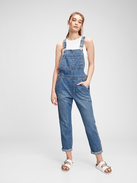 1 of 8 showing, with the color medium indigo of product Relaxed Denim Overalls With Washwell™