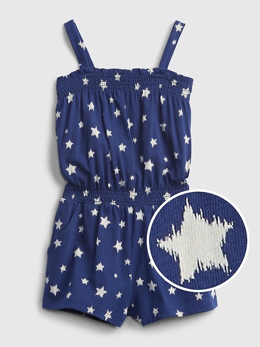 1 of 8 showing, with the color drizzle blue of product Toddler Smocked Graphic Romper