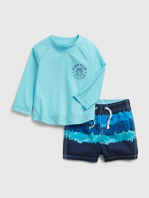 2 of 8 showing, with the color turquoise powder of product Baby 100% Recycled Polyester Swim Set